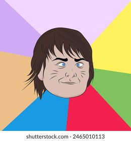 Vector funny head meme, rainbow background.