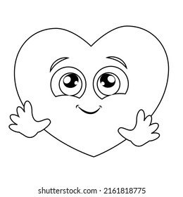 Vector Funny heart for kids coloring book. Line Art Drawing For Kids Coloring Page.