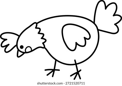 Ícone de linha Vetor engraçado hen. Clipart de pássaro bicarbonato da fazenda isolado no fundo branco. Ilustração em preto e branco da primavera ou da Páscoa. Página de coloração animal doméstico bonito
