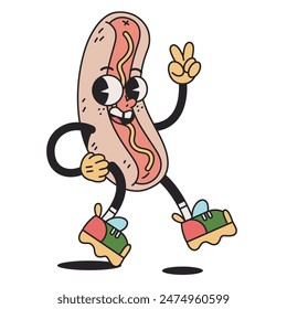 Vector Funny Hot Dog Cartoon Celebrate 4th July Illustration Isolated