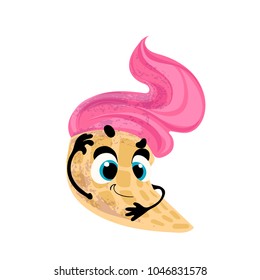 Vector funny ice cream, cartoon character with face and hands