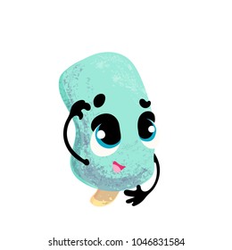 Vector funny ice cream, cartoon character with face and hands