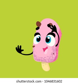 Vector funny ice cream, cartoon character with face and hands