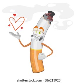 Vector funny illustration of cigarette mascot with love