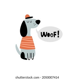 vector funny illustration of a cute dog and hand lettering text