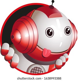 Vector. Funny illustration of a cute robot that peeks out of the porthole and shows the tongue.