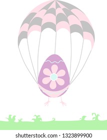 Vector funny illustration of a Easter Egg which fly on the parashute