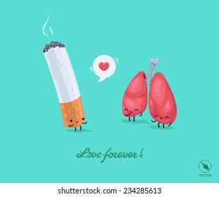 Vector funny illustration for lovers. Cigarette and Lungs