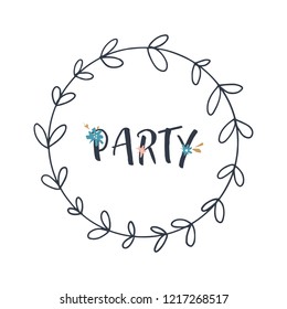 Vector funny illustration, party theme sign and frame, bady shower card element, lettering style font. Good for posters, postcards, mugs, t-shirts and more.