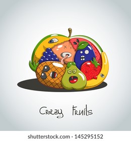Vector funny illustration with screaming fruits