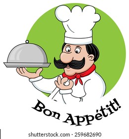 vector funny image of chef character and bon appetit text