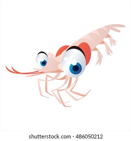 vector funny image of cute bright color underwater sealife animal. Shrimp