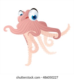 vector funny image of cute bright color underwater sealife animal. Octopus