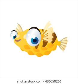 vector funny image of cute bright color underwater sealife animal. Pufferfish