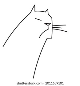 vector funny and ironic line art minimalist illustration of displeased or angry cat isolated on white background. useful for logos, pet products advertising, pet food, printing, t-shirts, tattoos