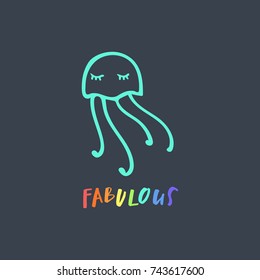 Vector funny jellyfish. Poster, label, postcard, sticker, print, elements for design and other.