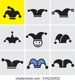 Iconos de sombrero Jester divertidos para vectores