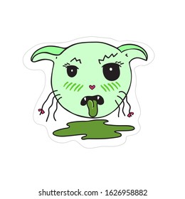 Vector funny kawaii cartoon style icon emotional sick cat face, use for cars, sticker, decoration scrap booking.