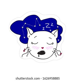 Vector funny kawaii cartoon style icon emotional slipping at night zzz cat face, use for cars, sticker, decoration scrap booking.