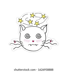 Vector funny kawaii cartoon style icon emotional dizzy cat face, use for cars, sticker, decoration scrap booking.