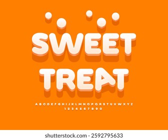 Vector Funny label Sweet Treat. Cute White Font. Artistic Alphabet Letters and Numbers.