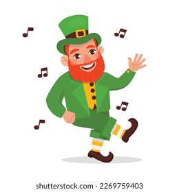 Vector funny Leprechaun is dancing. St.Patrick 's Day.