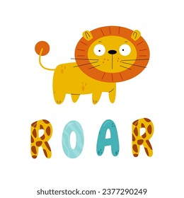 Vector funny lion said roar isolated on white background