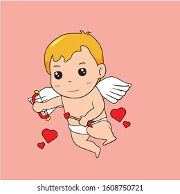 vector of funny little cupid. Illustration of a Valentine's Day. Vector illustration in a cartoon style. 