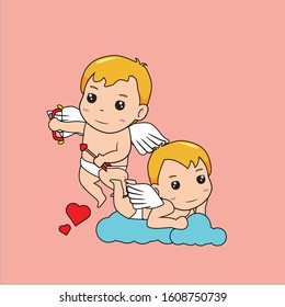 vector of funny little cupid. Illustration of a Valentine's Day. Vector illustration in a cartoon style. 