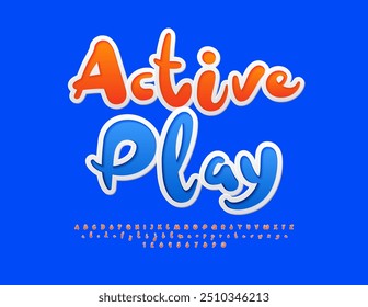 Logotipo divertido de Vector Active Play.  Pegatina brillante Font. Letras, números y símbolos del alfabeto