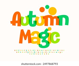 Vector Funny logo Autumn Magic. Playful Bright Font. Decorative Alphabet Letters and Numbers set.