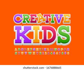 Vector Funny Logo Creative Kids. Cute Colorful Font. Bright Alphabet Letters And Numbers.