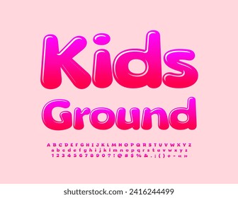 Vector funny logo Kids Ground. Bright cute Font. Sweet set of candy style Alphabet Letters and Numbers