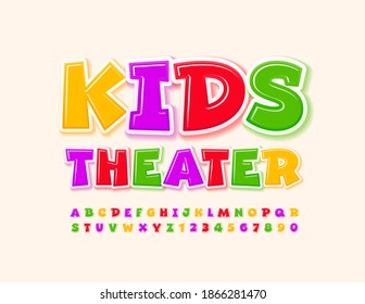 Vector funny logo Kids Theater. Bright comic Font. Colorful comic Alphabet Letters and Numbers set