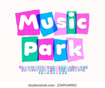 Vector funny logo Music Park. Bright Colorful Font  for Advertising. Modern Alphabet Letters and Numbers