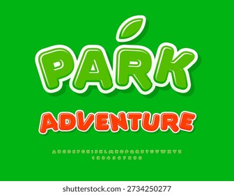 Vector Funny logo Park Adventure. Glossy Green Font for Digital Branding and Logo Design. Creative Rounded Alphabet Letters and Numbers.
