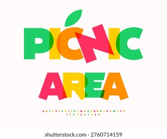 Vector Funny logo Picnic Area. Transparent Watercolor Font. Modern Alphabet Letters and Numbers set.