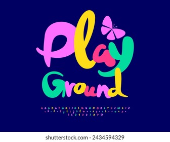 Vector funny logo Playground. Kids Colorful Font. Bright set of Alphabet Letters and Numbers.