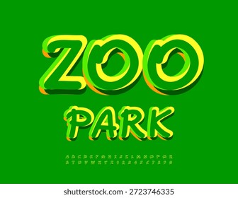 Vetor Engraçado logo Zoo Park. Fonte verde criativa. Letras e Números Alfabetos Manuscritos Brilhantes
