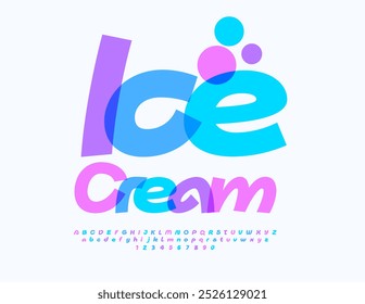 Vector funny logotype Ice Cream. Playful Kids Font. Artistic Watercolor Alphabet Letters and Numbers set.