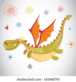 Vector funny magic cartoon dragon