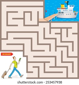 Vector Funny Maze Game: Help the Traveler Find the Way to ?ruise Ship