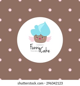 Vector funny minimalistic kawaii cupcake logo. Bakery cute mascot logotype.
