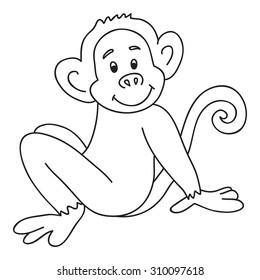 Vector funny monkey, illustration coloring page of happy monkey for children.