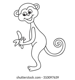 Vector funny monkey, illustration coloring page of happy monkey for children.