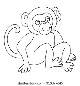 Vector funny monkey, illustration coloring page of happy monkey for children.