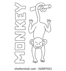 Vector funny monkey, illustration coloring page of happy monkey for children.