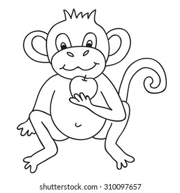 Vector funny monkey, illustration coloring page of happy monkey for children.