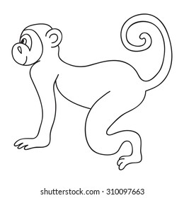 Vector funny monkey, illustration coloring page of happy monkey for children.