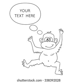 Vector Funny Monkey With Speech Bubble. Illustration card with hand drawn monkey and bubble speech. You can put your own text on speech bubble or sign board.